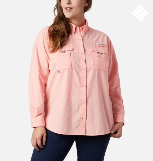 Women's Columbia PFG Bahama Long Sleeve Shirts Pink | Plus Size CA-ZA083